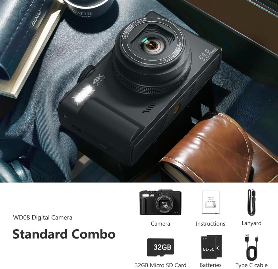 4K Digital Camera for Photography, 64MP Vlogging Camera for YouTube with 3" 180° Flip Screen, 18X Digital Zoom Point and Shoot Camara with 32GB Micro SD Card for Beginner (Black) - Image 5