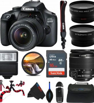 EOS 4000D DSLR Camera with 18-55mm f/3.5-5.6 III Lens - Pixi Advanced Bundle (International Version) (Renewed)